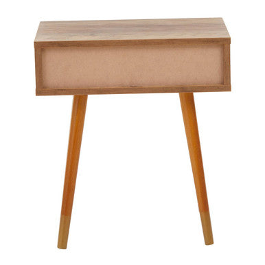 Natural Brown Wood Bedside Table With 1 Drawer & Angular Legs, Frida