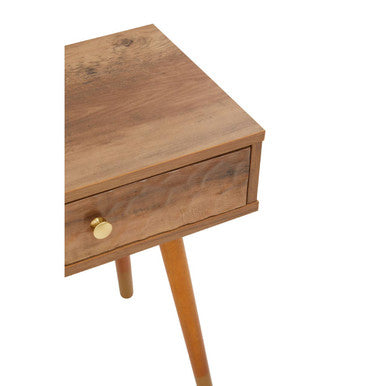 Natural Brown Wood Bedside Table With 1 Drawer & Angular Legs, Frida