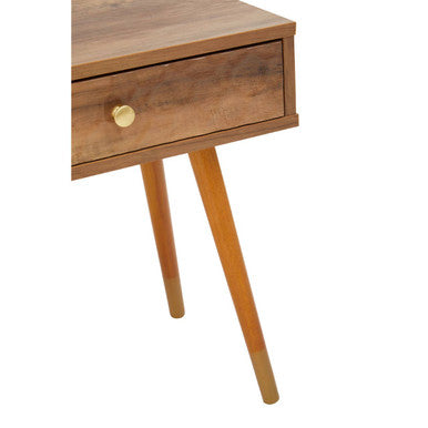 Natural Brown Wood Bedside Table With 1 Drawer & Angular Legs, Frida