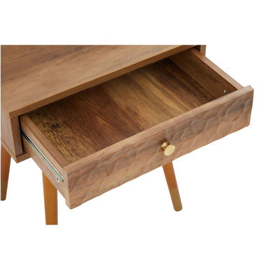 Natural Brown Wood Bedside Table With 1 Drawer & Angular Legs, Frida