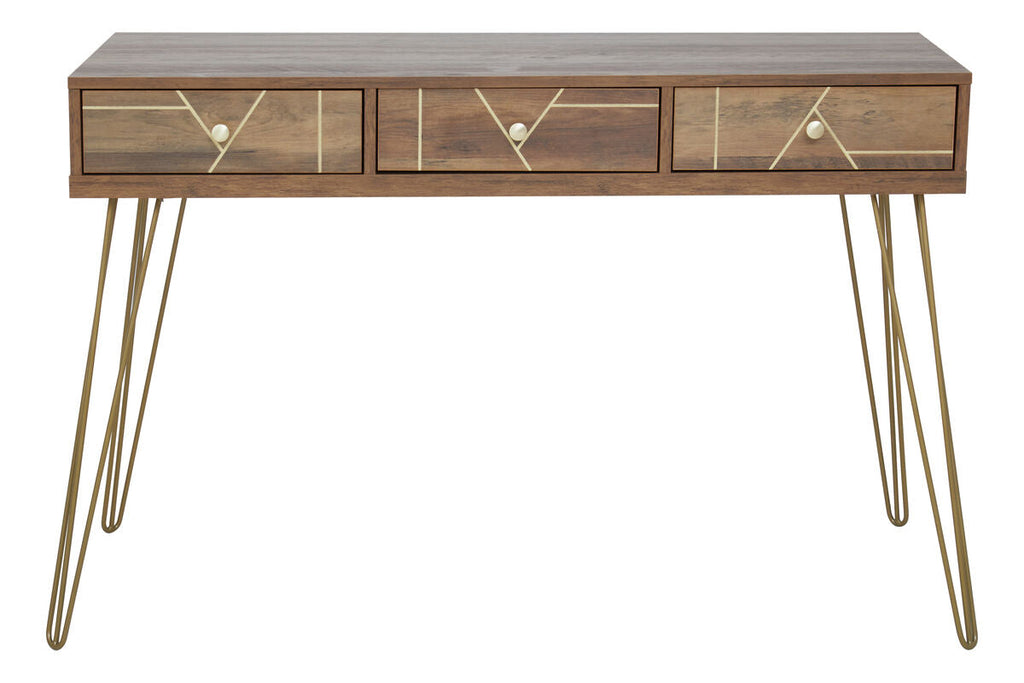 Flori Three Drawer Gold Contemporary Desk