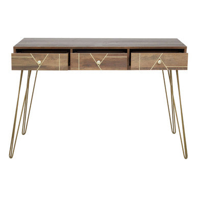 Flori Three Drawer Gold Contemporary Desk