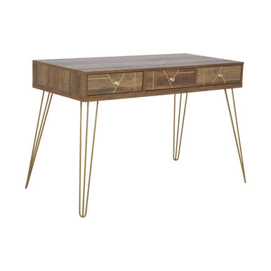 Flori Three Drawer Gold Contemporary Desk