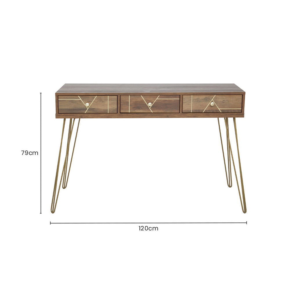 Flori Three Drawer Gold Contemporary Desk