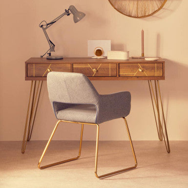 Flori Three Drawer Gold Contemporary Desk