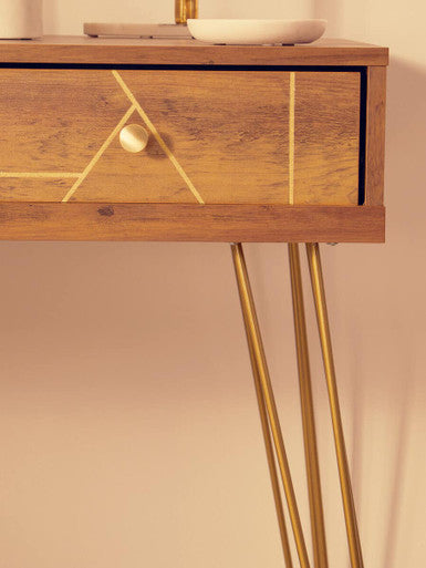 Flori Three Drawer Gold Contemporary Desk