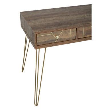 Flori Three Drawer Gold Contemporary Desk