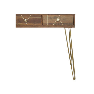 Flori Three Drawer Gold Contemporary Desk