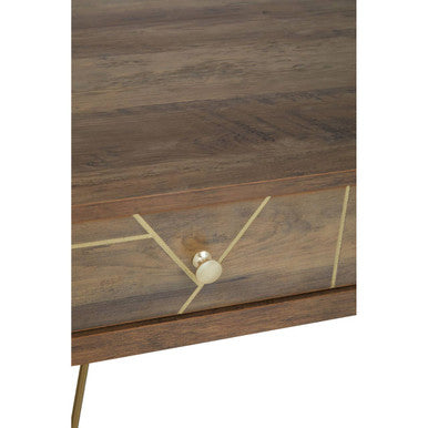 Flori Three Drawer Gold Contemporary Desk