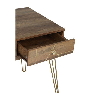 Flori Three Drawer Gold Contemporary Desk