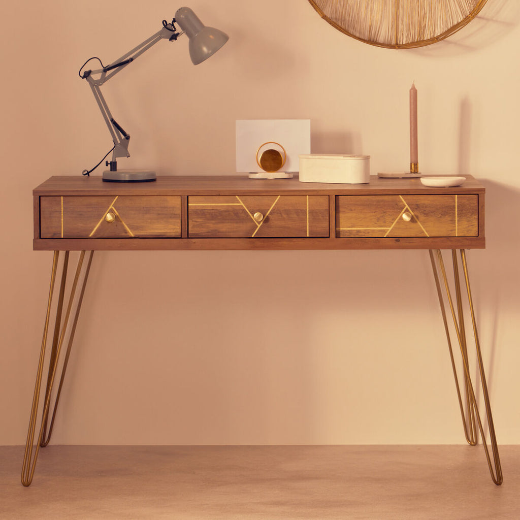 Flori Three Drawer Gold Contemporary Desk