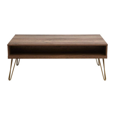 Brown Wood Top 2-Drawer Coffee Table With Hairpin Legs, Flori