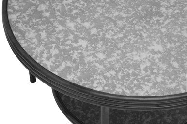 Two Tier Antique Mirror Round Coffee Table With Black & Silver Frame, Xania