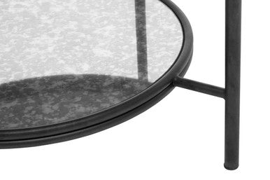 Two Tier Antique Mirror Round Coffee Table With Black & Silver Frame, Xania