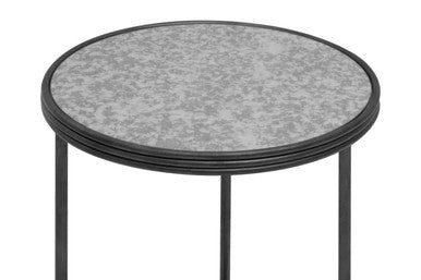 Black & Silver Metal Frame 2-Tier Side Table With Round Mirrored Glass Top, Xania
