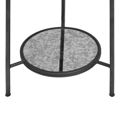 Black & Silver Metal Frame 2-Tier Side Table With Round Mirrored Glass Top, Xania