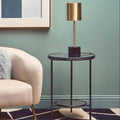 Black & Silver Metal Frame 2-Tier Side Table With Round Mirrored Glass Top, Xania