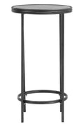 Black Metal Frame Open Design Two Tier Side Table With Antique Mirrored Top, Xania