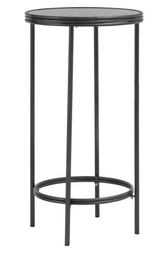Black Metal Frame Open Design Two Tier Side Table With Antique Mirrored Top, Xania