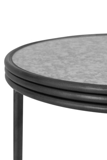Black Metal Frame Open Design Two Tier Side Table With Antique Mirrored Top, Xania