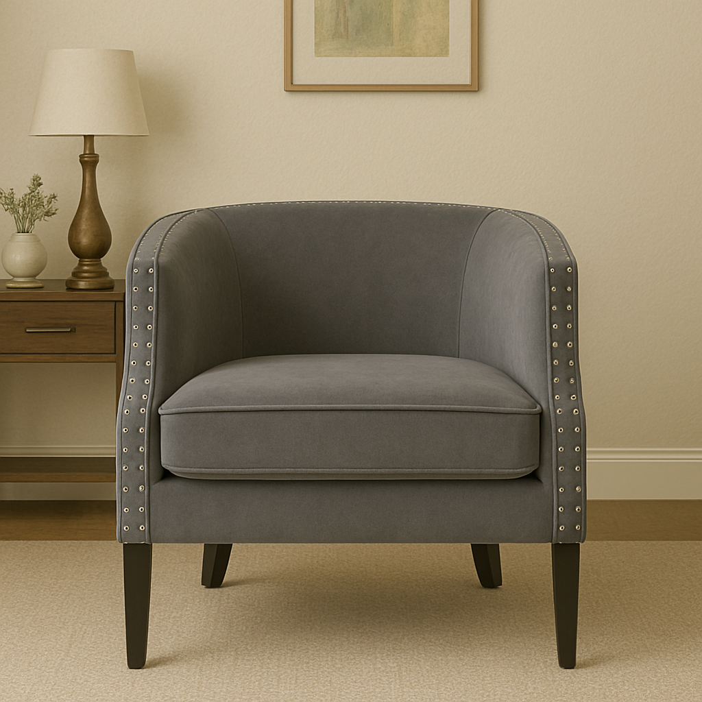 Larissa Grey Velvet Studded Chair