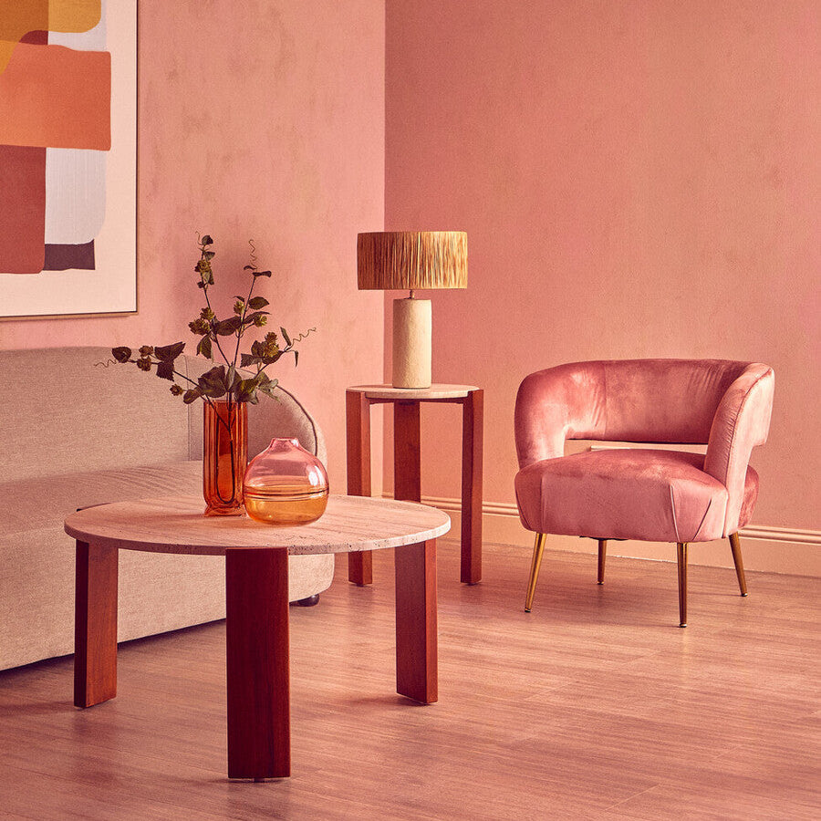 Larissa Pink Velvet Curved Accent Chair