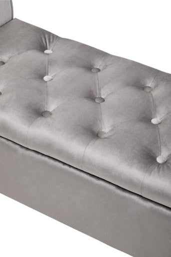 Loretta Grey Velvet Ottoman Storage Bench