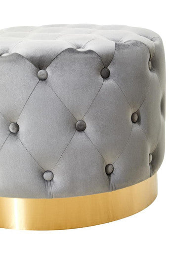 Loretta Grey Velvet Stool With Matte Gold Metal Base