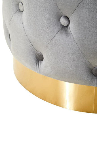 Loretta Grey Velvet Stool With Matte Gold Metal Base
