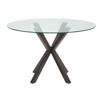 Clear Glass Top Round Dining Table With Black Wood Metal Legs, Salford