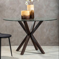 Clear Glass Top Round Dining Table With Black Wood Metal Legs, Salford