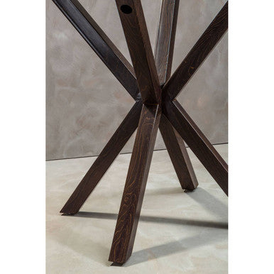 Clear Glass Top Round Dining Table With Black Wood Metal Legs, Salford