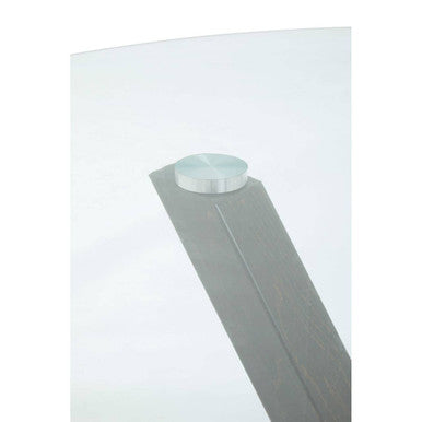 Clear Glass Top Round Dining Table With Black Wood Metal Legs, Salford
