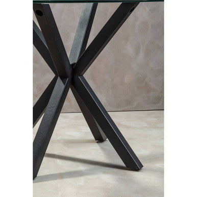 Clear Glass Top Round Dining Table With Black Metal Legs, Salford