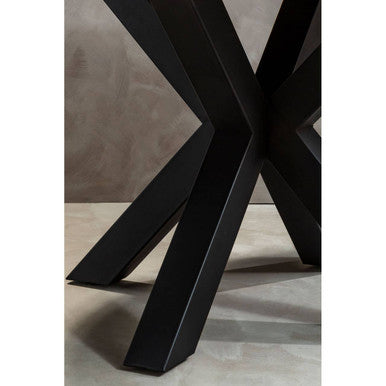 Natural Wood Veneer Top Round Dining Table With Black Metal Legs, Salford