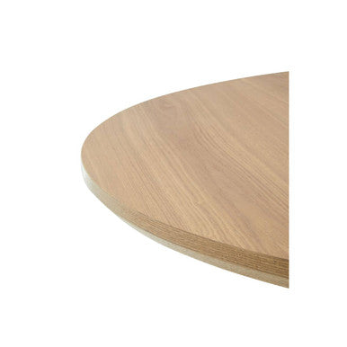 Natural Wood Veneer Top Round Dining Table With Black Metal Legs, Salford