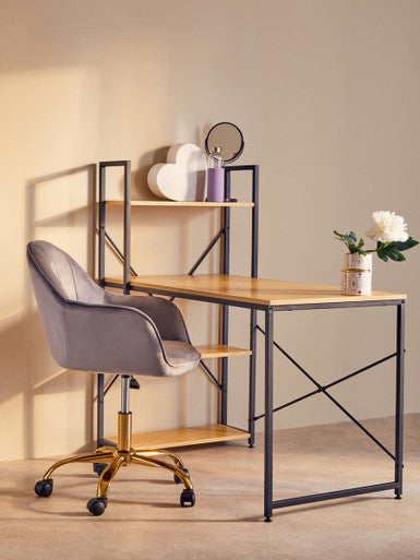 Brent Grey Velvet & Gold Base Home Office Chair