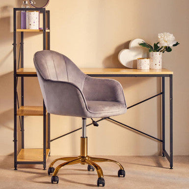 Brent Grey Velvet & Gold Base Home Office Chair