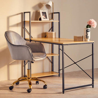 Brent Grey Velvet & Gold Home Office Chair