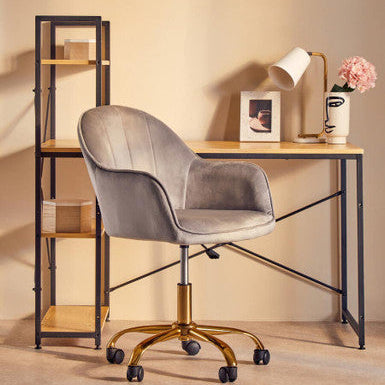 Brent Grey Velvet & Gold Home Office Chair
