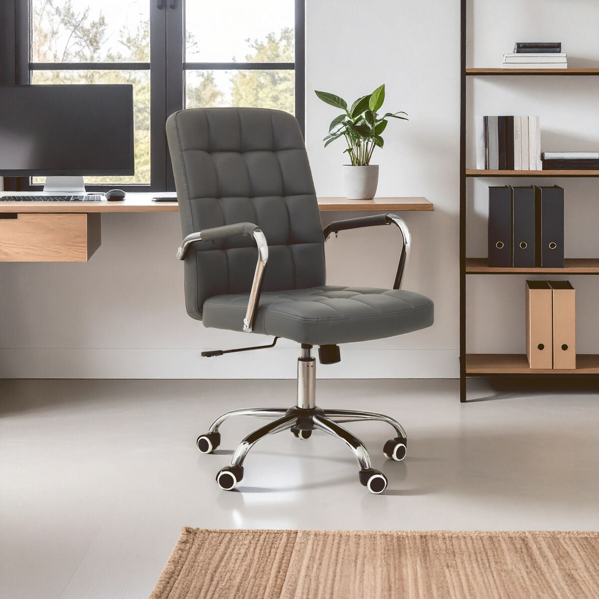 Brent Grey Leather & Chrome Home Office Chair