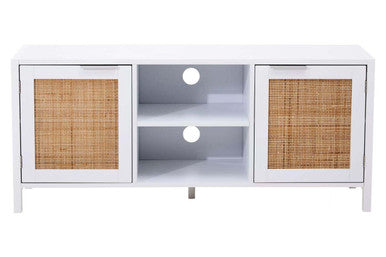 Sherman White Wood & Rattan Media Unit