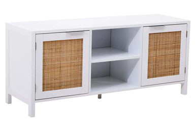 Sherman White Wood & Rattan Media Unit
