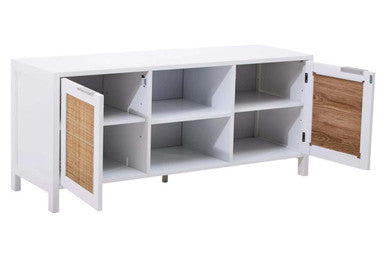 Sherman White Wood & Rattan Media Unit