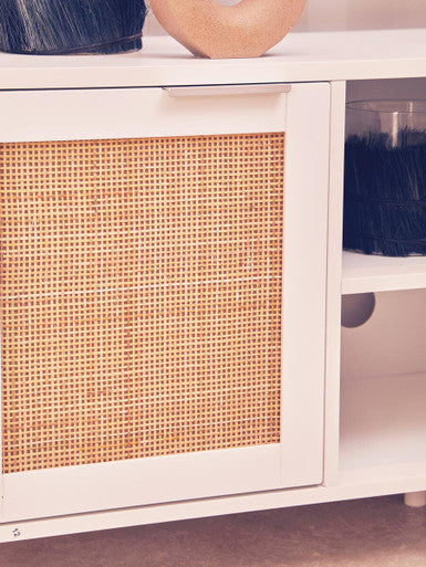 Sherman White Wood & Rattan Media Unit