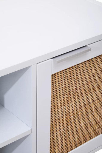 Sherman White Wood & Rattan Media Unit