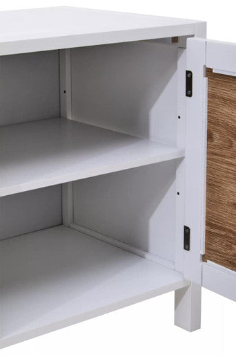 Sherman White Wood & Rattan Media Unit