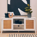 Sherman White Wood & Rattan Media Unit