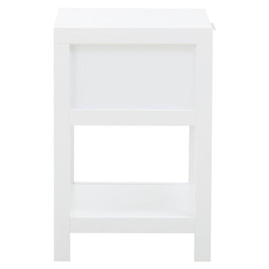 White Wooden Side Table With Rattan 1 Drawers, Sherman