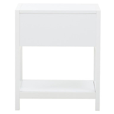 White Wooden Side Table With Rattan 1 Drawers, Sherman
